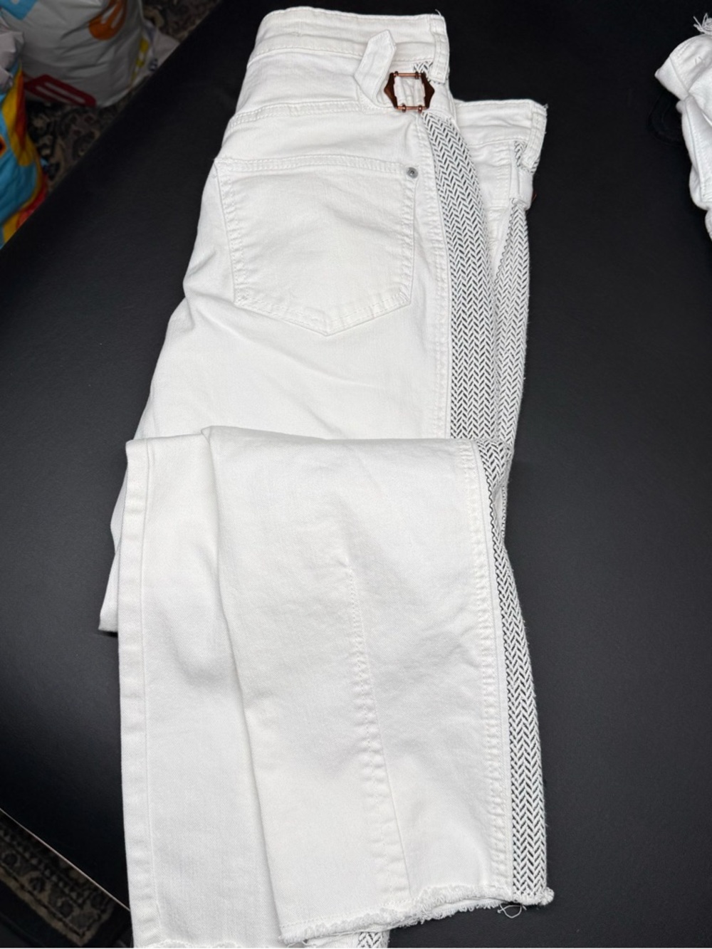 Pilcro and the Letterpress White Straight Leg Jeans with Side Trim